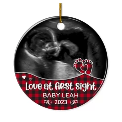 Personalized Bumps First Christmas Ornament - Baby Bump Sonogram Ultrasound Ceramic Ornaments - Pregnancy Announcement Keepsake Gifts For Expecting Grandparents Parents To Be