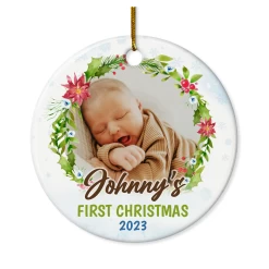 Personalized Baby's First Christmas Ornament 2023 - Babys 1st Christmas Ceramic Ornaments With Baby Photo Picture - Babies Keepsake Gifts Xmas Tree Decorations