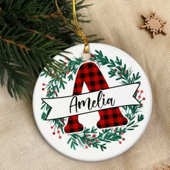 Personalized Christmas Ornaments With Name Monogram Initial Letter Christmas Ceramic Ornament Xmas Tree Decoration Gifts -Gift Series Store FMSJOCNASH240723001 20Mk6