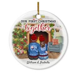 Personalized First Christmas Ornament 2023-1st Christmas Together Ceramic Ornaments For Newly Couples - Hanging Xmas Tree Decorations