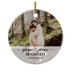 Personalized First Christmas Married Ornament With Photo Picture Wedding Ceramic Ornaments Keepsake Customized Gifts For Couple Newlywed Husband Wife Xmas Tree Decorations