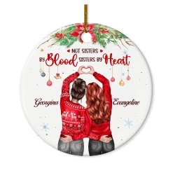 Personalized Best Friend Ornament - Not Sisters By Blood But Sisters By Hearts Christmas Ceramic Ornaments Friendship Ornament Gifts For Bestie BFF Soul Sister Hanging Xmas Tree Decor
