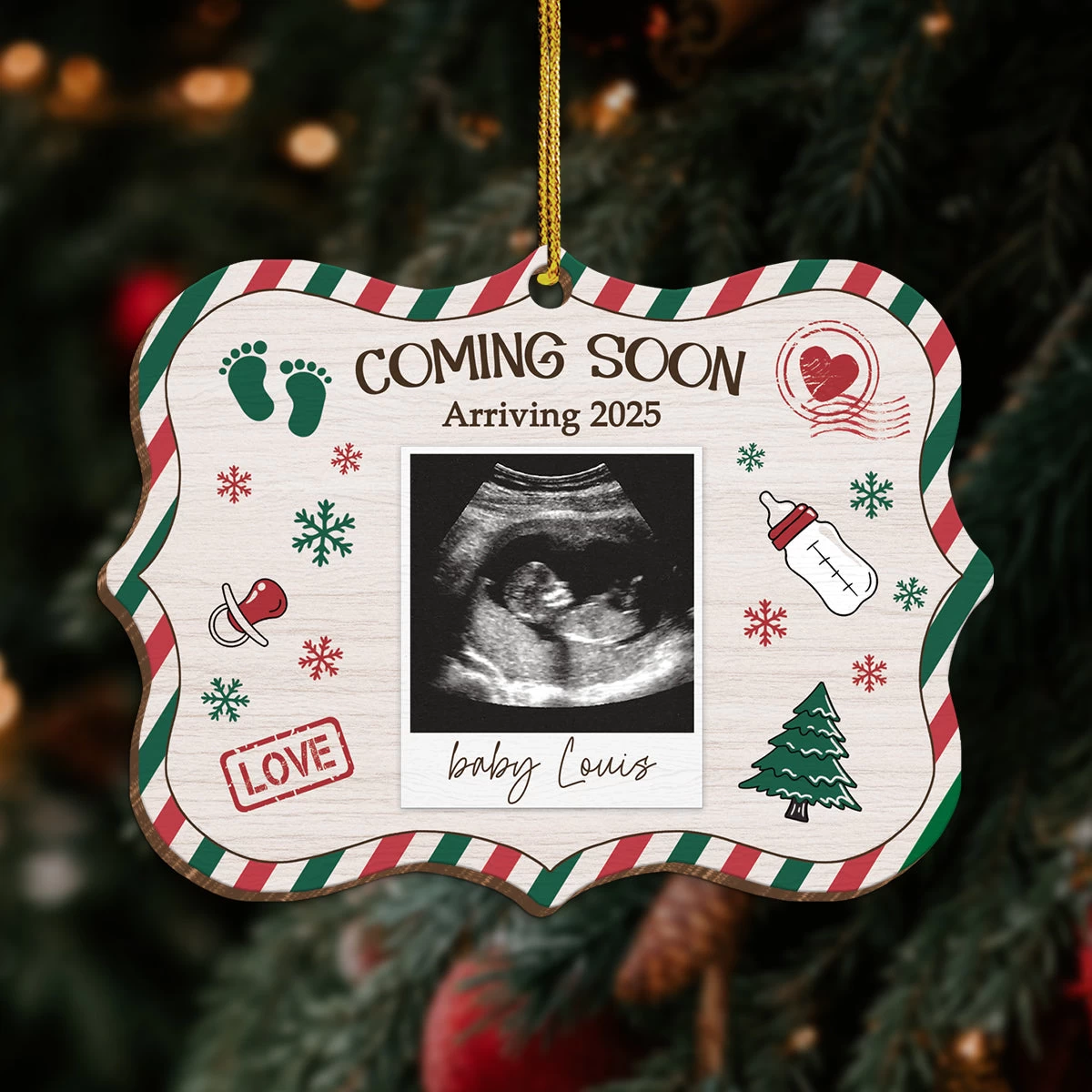 Personalized Baby's First Christmas Ornament - Custom Sonogram Picture Wooden Ornament, Ultrasound Photo Frame, Gift For Pregnancy New Mom 4 Personalized Baby's First Christmas Ornament - Custom Sonogram Picture Wooden Ornament, Ultrasound Photo Frame, Gift For Pregnancy New Mom - Image 2
