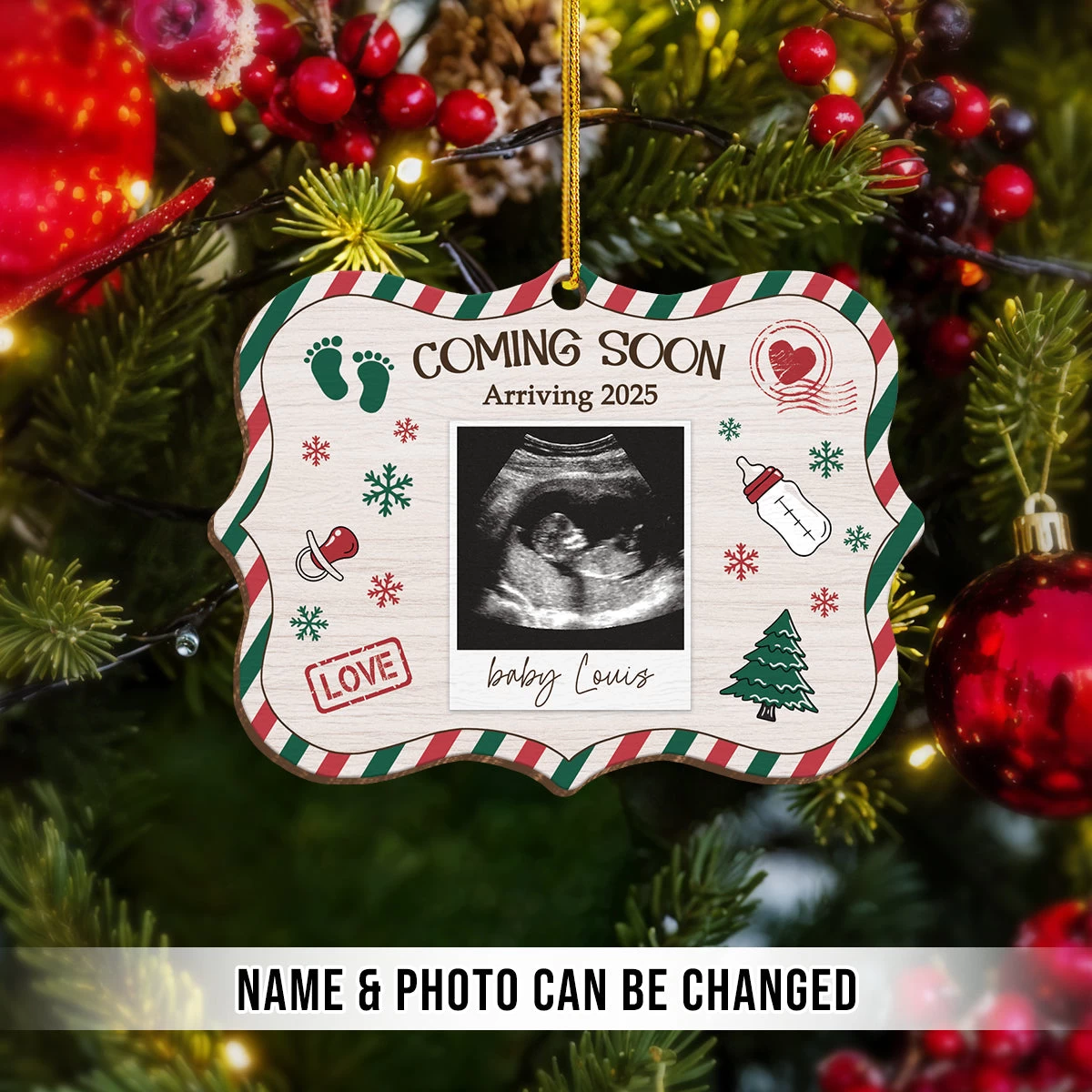 Personalized Baby's First Christmas Ornament - Custom Sonogram Picture Wooden Ornament, Ultrasound Photo Frame, Gift For Pregnancy New Mom 5 Personalized Baby's First Christmas Ornament - Custom Sonogram Picture Wooden Ornament, Ultrasound Photo Frame, Gift For Pregnancy New Mom - Image 3