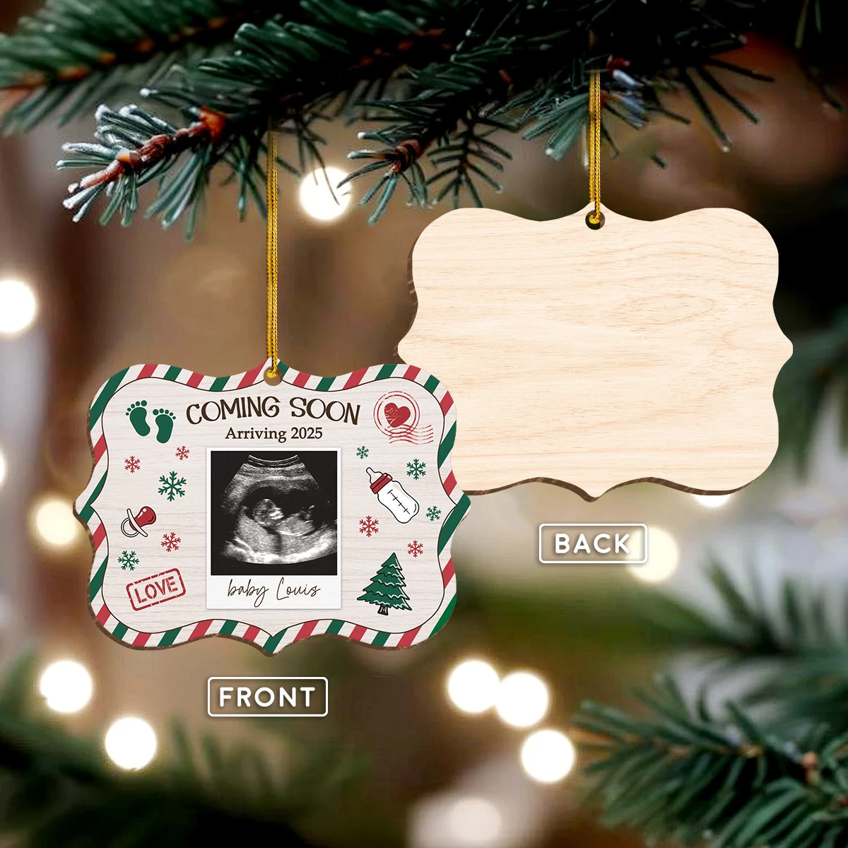 Personalized Baby's First Christmas Ornament - Custom Sonogram Picture Wooden Ornament, Ultrasound Photo Frame, Gift For Pregnancy New Mom 6 Personalized Baby's First Christmas Ornament - Custom Sonogram Picture Wooden Ornament, Ultrasound Photo Frame, Gift For Pregnancy New Mom - Image 4