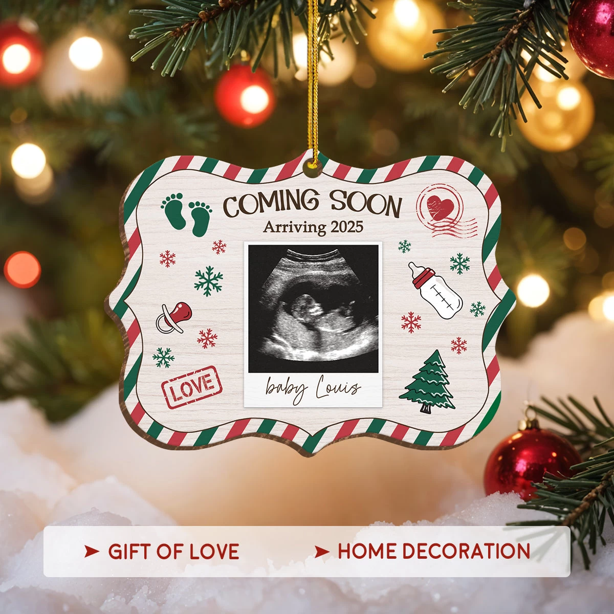 Personalized Baby's First Christmas Ornament - Custom Sonogram Picture Wooden Ornament, Ultrasound Photo Frame, Gift For Pregnancy New Mom 7 Personalized Baby's First Christmas Ornament - Custom Sonogram Picture Wooden Ornament, Ultrasound Photo Frame, Gift For Pregnancy New Mom - Image 5