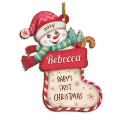 Personalized Baby's First Christmas Ornament - Custom Baby Name Wooden Ornament, Boy Girl Collectible Keepsake, Gift For New Mom, Parents, Newborn Baby Boys Girls