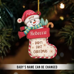 Personalized Baby's First Christmas Ornament - Custom Baby Name Wooden Ornament, Boy Girl Collectible Keepsake, Gift For New Mom, Parents, Newborn Baby Boys Girls -Gift Series Store FMSJODHUTT160824001 MK02