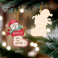Personalized Baby's First Christmas Ornament - Custom Baby Name Wooden Ornament, Boy Girl Collectible Keepsake, Gift For New Mom, Parents, Newborn Baby Boys Girls -Gift Series Store FMSJODHUTT160824001 MK03
