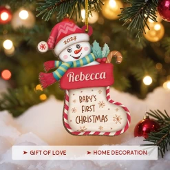 Personalized Baby's First Christmas Ornament - Custom Baby Name Wooden Ornament, Boy Girl Collectible Keepsake, Gift For New Mom, Parents, Newborn Baby Boys Girls -Gift Series Store FMSJODHUTT160824001 MK04