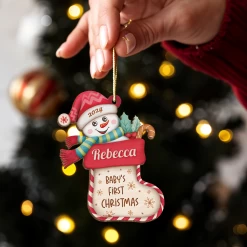Personalized Baby's First Christmas Ornament - Custom Baby Name Wooden Ornament, Boy Girl Collectible Keepsake, Gift For New Mom, Parents, Newborn Baby Boys Girls -Gift Series Store FMSJODHUTT160824001 MK06