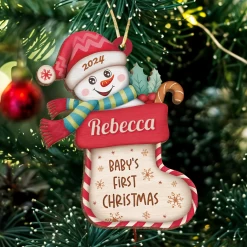 Personalized Baby's First Christmas Ornament - Custom Baby Name Wooden Ornament, Boy Girl Collectible Keepsake, Gift For New Mom, Parents, Newborn Baby Boys Girls -Gift Series Store FMSJODHUTT160824001 MK07