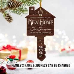 Personalized New Home Ornament - Custom Shaped Wooden Ornament, First Christmas In Our New Home Christmas Ornament, Gifts For Family, Housewarming -Gift Series Store FMSJODTTTT020824002 MK02