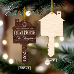 Personalized New Home Ornament - Custom Shaped Wooden Ornament, First Christmas In Our New Home Christmas Ornament, Gifts For Family, Housewarming -Gift Series Store FMSJODTTTT020824002 MK03