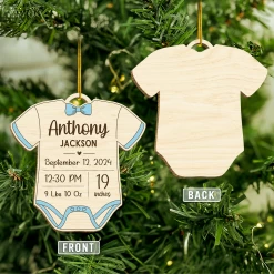 Personalized Baby's First Xmas Wooden Ornament, Custom Baby Name Keepsake, Gift For New Mom, Parents, Newborn Baby Boys Girls -Gift Series Store FMSJODTTTT020824004 MK03