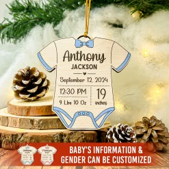 Personalized Baby's First Xmas Wooden Ornament, Custom Baby Name Keepsake, Gift For New Mom, Parents, Newborn Baby Boys Girls -Gift Series Store FMSJODTTTT020824004 MK04