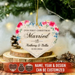 Personalized First Christmas Married Ornament - Custom Shaped Wooden Ornament, Newlywed Christmas Ornament, Gifts For Couple Bride Groom Bridal Shower -Gift Series Store FMSJODTTTT120824005 MK02 dddef8a6 e156 4d3f 9bf7 0c23c8d249c3