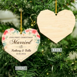 Personalized First Christmas Married Ornament - Custom Shaped Wooden Ornament, Newlywed Christmas Ornament, Gifts For Couple Bride Groom Bridal Shower -Gift Series Store FMSJODTTTT120824005 MK03 312ca4d5 bdab 4343 a811 262abc54e47c