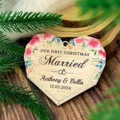 Personalized First Christmas Married Ornament - Custom Shaped Wooden Ornament, Newlywed Christmas Ornament, Gifts For Couple Bride Groom Bridal Shower -Gift Series Store FMSJODTTTT120824005 MK05 29f3eed0 ae74 4f6f 954b 4f5080ecee11