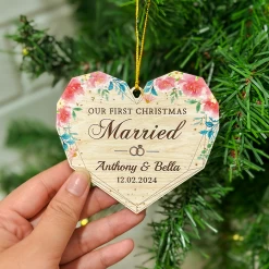 Personalized First Christmas Married Ornament - Custom Shaped Wooden Ornament, Newlywed Christmas Ornament, Gifts For Couple Bride Groom Bridal Shower -Gift Series Store FMSJODTTTT120824005 MK06 e3d2a883 0a51 4d16 82fe 745238d33561