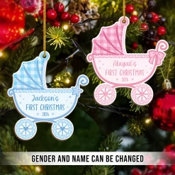 Personalized Baby's First Christmas Ornament - Custom Baby Carriage Wooden Ornament, Boys Girls Christmas Keepsake, Gift For New Mom New Dad -Gift Series Store FMSJODTTTT140824003 MK02
