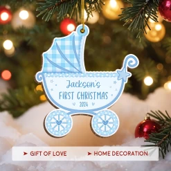 Personalized Baby's First Christmas Ornament - Custom Baby Carriage Wooden Ornament, Boys Girls Christmas Keepsake, Gift For New Mom New Dad -Gift Series Store FMSJODTTTT140824003 MK04