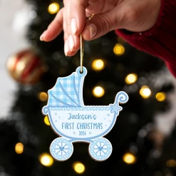 Personalized Baby's First Christmas Ornament - Custom Baby Carriage Wooden Ornament, Boys Girls Christmas Keepsake, Gift For New Mom New Dad -Gift Series Store FMSJODTTTT140824003 MK06