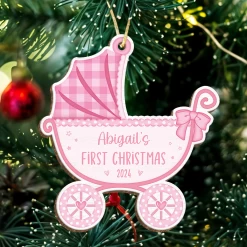Personalized Baby's First Christmas Ornament - Custom Baby Carriage Wooden Ornament, Boys Girls Christmas Keepsake, Gift For New Mom New Dad -Gift Series Store FMSJODTTTT140824003 MK07