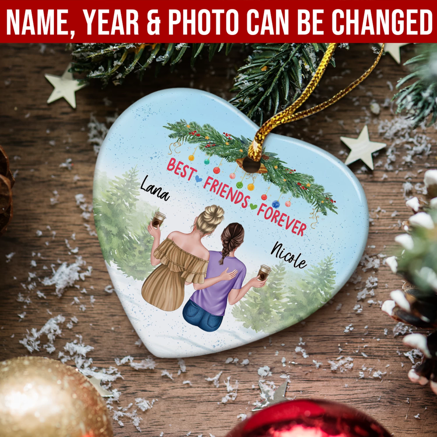 Personalized Best Friend Ornament Friendship Christmas Heart Ceramic Ornaments Keepsake Gifts For Bestie BFF Soul Sister Hanging Xmas Tree Decor 4 Personalized Best Friend Ornament Friendship Christmas Heart Ceramic Ornaments Keepsake Gifts For Bestie BFF Soul Sister Hanging Xmas Tree Decor - Image 2