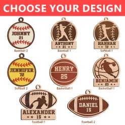 Personalized Christmas Ornament For Sports Players - 2 Layered Wooden Design, Gifts For Baseball, Softball, Basketball, Football Lovers, Men Women Boys Girls