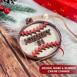Personalized Christmas Ornament For Sports Players - 2 Layered Wooden Design, Gifts For Baseball, Softball, Basketball, Football Lovers, Men Women Boys Girls -Gift Series Store FMSJOOLTTT290524001 MK03