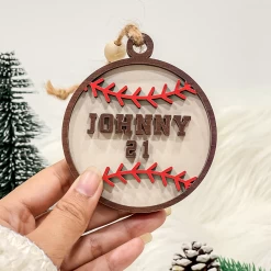 Personalized Christmas Ornament For Sports Players - 2 Layered Wooden Design, Gifts For Baseball, Softball, Basketball, Football Lovers, Men Women Boys Girls -Gift Series Store FMSJOOLTTT290524001 MK06