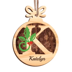 Personalized Christmas Ornament Initial With Name - 2 Layered Wooden Design, Custom Monogram Ornament, Christmas Hanging Decor Gifts For Women Boys Girls