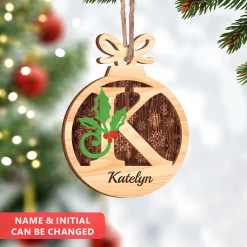 Personalized Christmas Ornament Initial With Name - 2 Layered Wooden Design, Custom Monogram Ornament, Christmas Hanging Decor Gifts For Women Boys Girls -Gift Series Store FMSJOOTNTT230524001 284x4 29 MK03