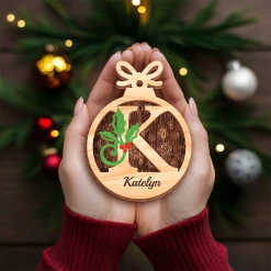 Personalized Christmas Ornament Initial With Name - 2 Layered Wooden Design, Custom Monogram Ornament, Christmas Hanging Decor Gifts For Women Boys Girls -Gift Series Store FMSJOOTNTT230524001 284x4 29 MK05