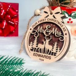 Personalized Christmas Ornament For Couples - Just Married, 2 Layered Wooden Design, First Christmas Keepsake -Gift Series Store FMSJOOTNTT240524001 MK04 a8d1aca2 406b 437f 8c1d 1630424c7e6a