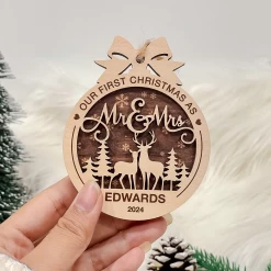Personalized Christmas Ornament For Couples - Just Married, 2 Layered Wooden Design, First Christmas Keepsake -Gift Series Store FMSJOOTNTT240524001 MK06 770a2e0d 9a06 48c7 813b 1a048c06b806