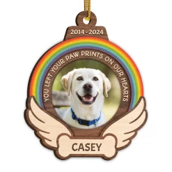 Personalized Pet Memorial Ornament, Dog Memorial 2 Layered Wooden Ornaments, Rainbow Bridge, Loss Of Pet Christmas Ornaments For Dog Lovers