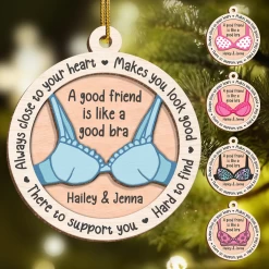 Personalized Best Friends Christmas Tree Ornament - 2 Layered Wooden Design, Custom Keepsake For Friends