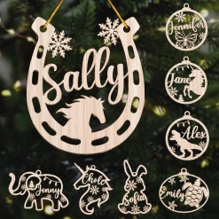 Personalized Animals Christmas Ornament - Custom Name Cut-out Wooden Ornament, Gift For Horse Rabbit Butterfly Unicorn Dinosaur Turtle Elephant Lovers