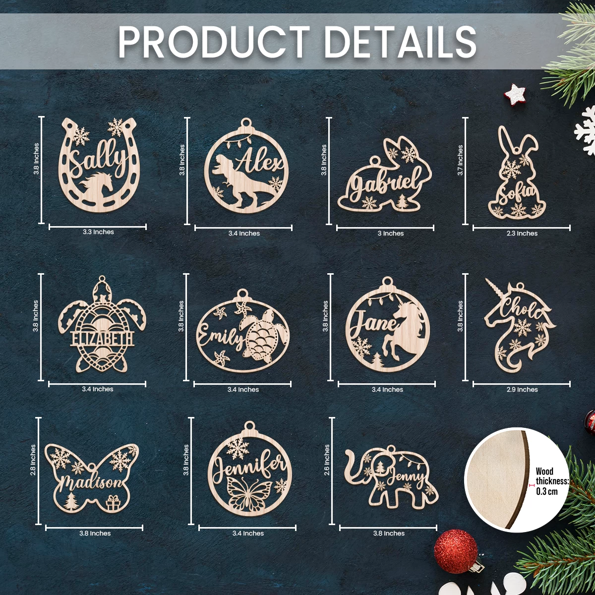 Personalized Animals Christmas Ornament - Custom Name Cut-out Wooden Ornament, Gift For Horse Rabbit Butterfly Unicorn Dinosaur Turtle Elephant Lovers 6 Personalized Animals Christmas Ornament - Custom Name Cut-out Wooden Ornament, Gift For Horse Rabbit Butterfly Unicorn Dinosaur Turtle Elephant Lovers - Image 4
