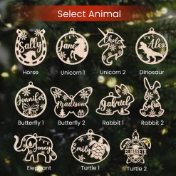 Personalized Animals Christmas Ornament - Custom Name Cut-out Wooden Ornament, Gift For Horse Rabbit Butterfly Unicorn Dinosaur Turtle Elephant Lovers 16 Personalized Animals Christmas Ornament - Custom Name Cut-out Wooden Ornament, Gift For Horse Rabbit Butterfly Unicorn Dinosaur Turtle Elephant Lovers -Gift Series Store FMSJOTLTTT120824001 MK06