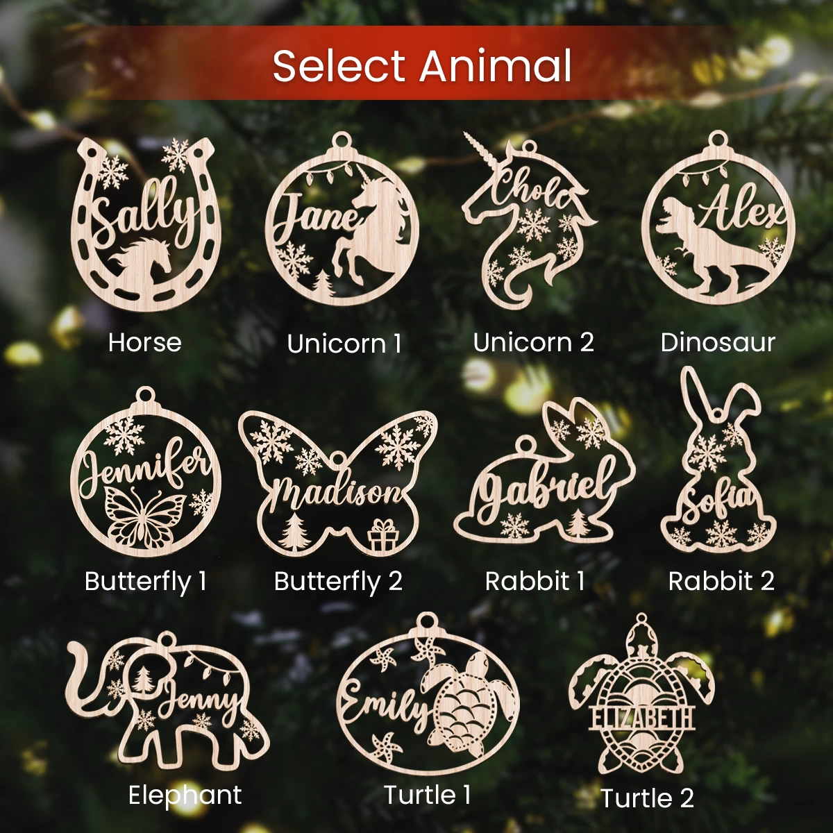 Personalized Animals Christmas Ornament - Custom Name Cut-out Wooden Ornament, Gift For Horse Rabbit Butterfly Unicorn Dinosaur Turtle Elephant Lovers 9 Personalized Animals Christmas Ornament - Custom Name Cut-out Wooden Ornament, Gift For Horse Rabbit Butterfly Unicorn Dinosaur Turtle Elephant Lovers - Image 7