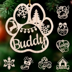 Personalized Dogs Christmas Ornament - Customized Dog Name Cut-out Wooden Ornament, Custom Dogs Name Ornaments, Gift Idea For Dog Lovers Pet Owners -Gift Series Store FMSJOTTATT060824001 MK01c