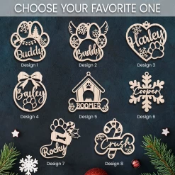 Personalized Dogs Christmas Ornament - Customized Dog Name Cut-out Wooden Ornament, Custom Dogs Name Ornaments, Gift Idea For Dog Lovers Pet Owners -Gift Series Store FMSJOTTATT060824001 MK08