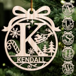 Personalized Monogram Christmas Ornament - Customized Initial Letter Cut-out Wooden Ornament, Alphabet Customized Gift For Women Men Friends Family