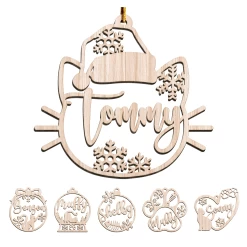 Personalized Cats Christmas Ornament - Customized Cat Name Cut-out Wooden Ornament, Gift Idea For Cat Lovers Pet Owners, Decoration Gift Wood Hanging Ornaments