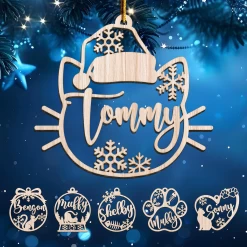 Personalized Cats Christmas Ornament - Customized Cat Name Cut-out Wooden Ornament, Gift Idea For Cat Lovers Pet Owners, Decoration Gift Wood Hanging Ornaments -Gift Series Store FMSJOTTTTT050824006 MK01c