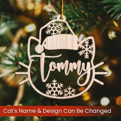Personalized Cats Christmas Ornament - Customized Cat Name Cut-out Wooden Ornament, Gift Idea For Cat Lovers Pet Owners, Decoration Gift Wood Hanging Ornaments -Gift Series Store FMSJOTTTTT050824006 MK02