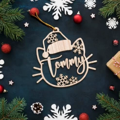 Personalized Cats Christmas Ornament - Customized Cat Name Cut-out Wooden Ornament, Gift Idea For Cat Lovers Pet Owners, Decoration Gift Wood Hanging Ornaments -Gift Series Store FMSJOTTTTT050824006 MK05